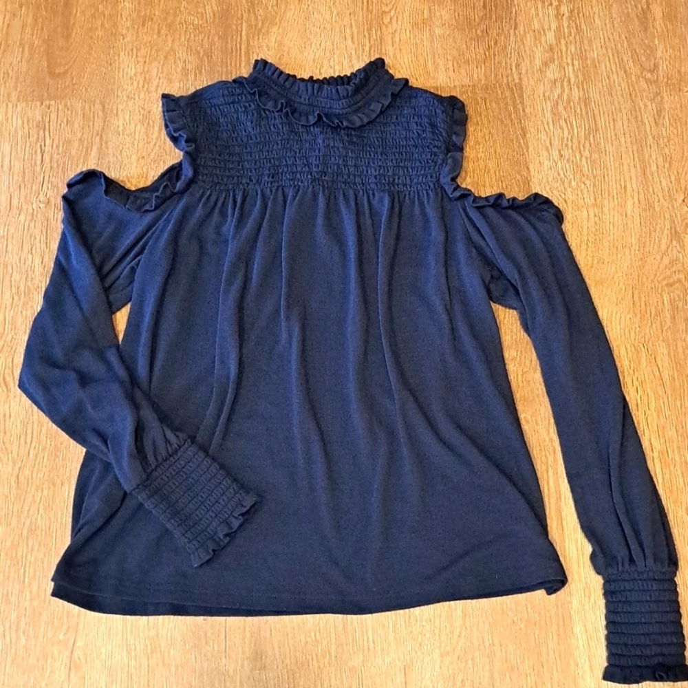 Women's LOFT Navy Blue Shoulder Cut-Out Long Sleeve Xsmall